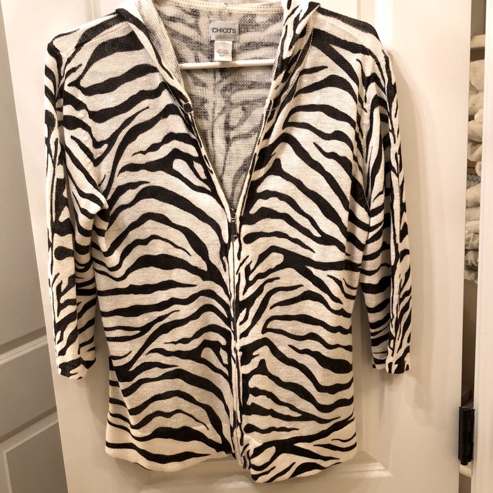 Chicos knit zip zebra jacket